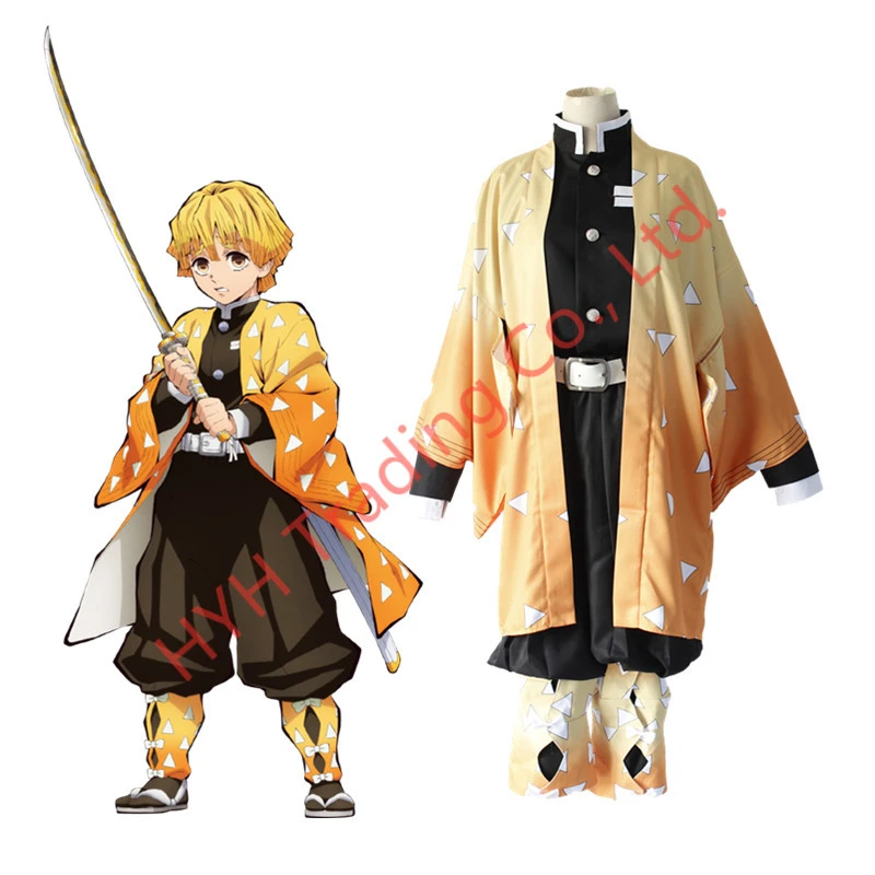 Косплей Костюм японского аниме Demon Slayer Kimetsu no Yaiba Agatsuma Zenitsu мужское кимоно Униформа