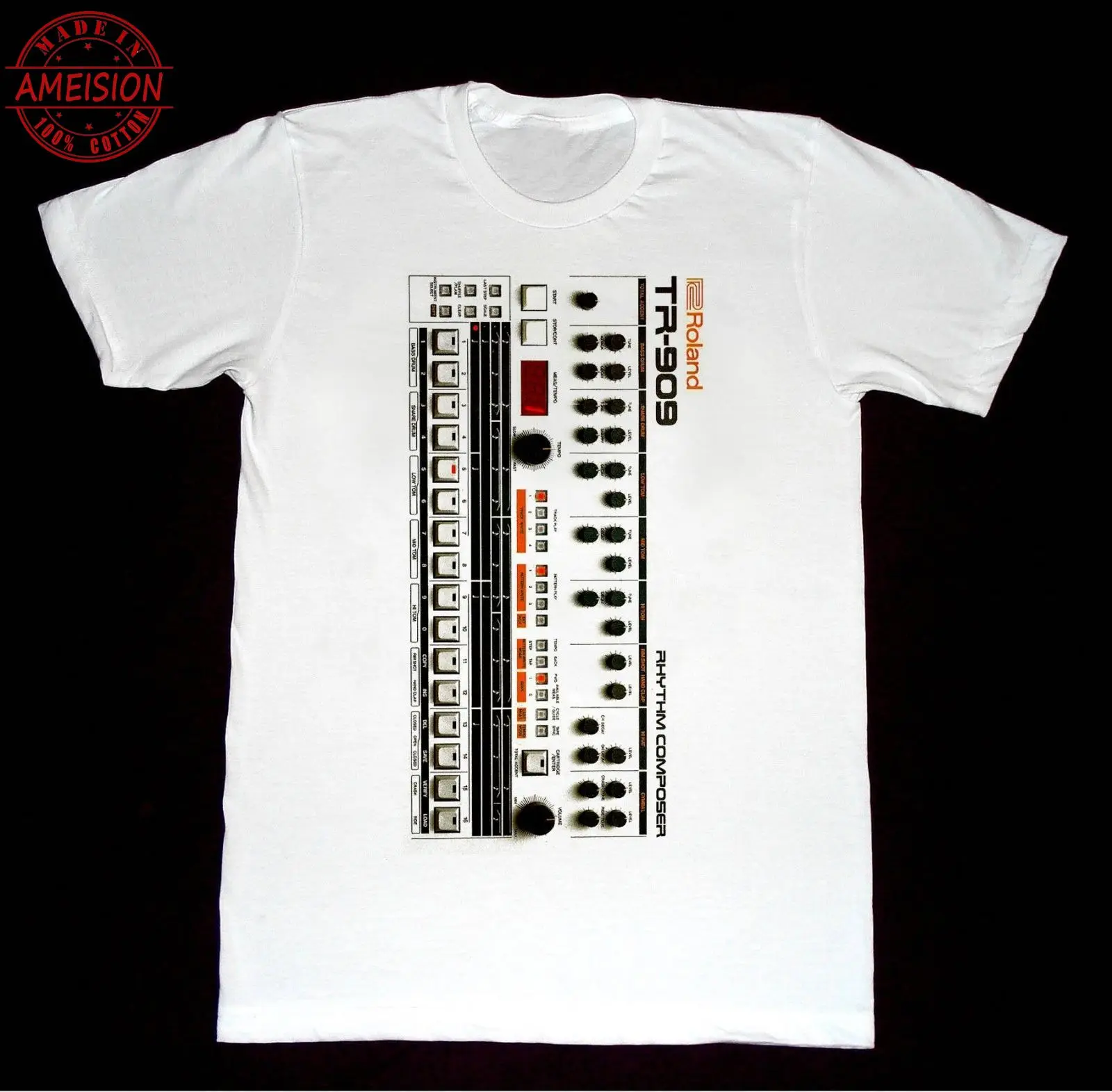 Roland 909 барабан машина-футболка 7 рубашка Винтаж Moog синтезатор Korg Arp Mod | Мужская