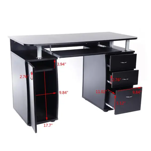 Desktop Computer Desk Made of 15mm MDF Portable with 1pc Door and 3pcs Drawers Office Table Study desk Black