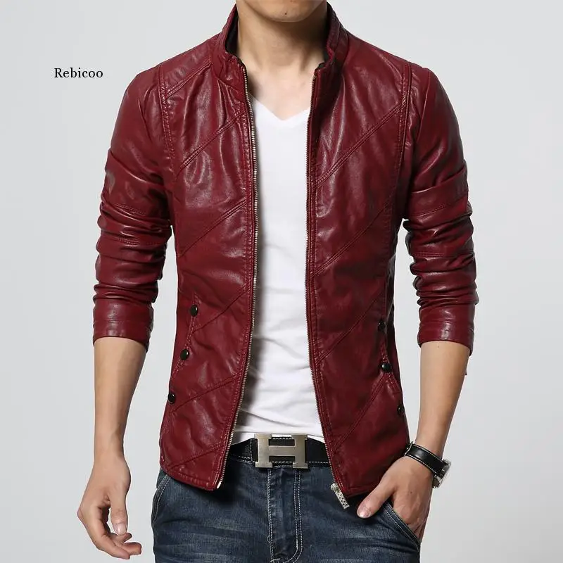

Spring and Autumn Men's Casual Leather Jacket Large Size Men's Leather Jacket Men's Pu Leather Red Jacket