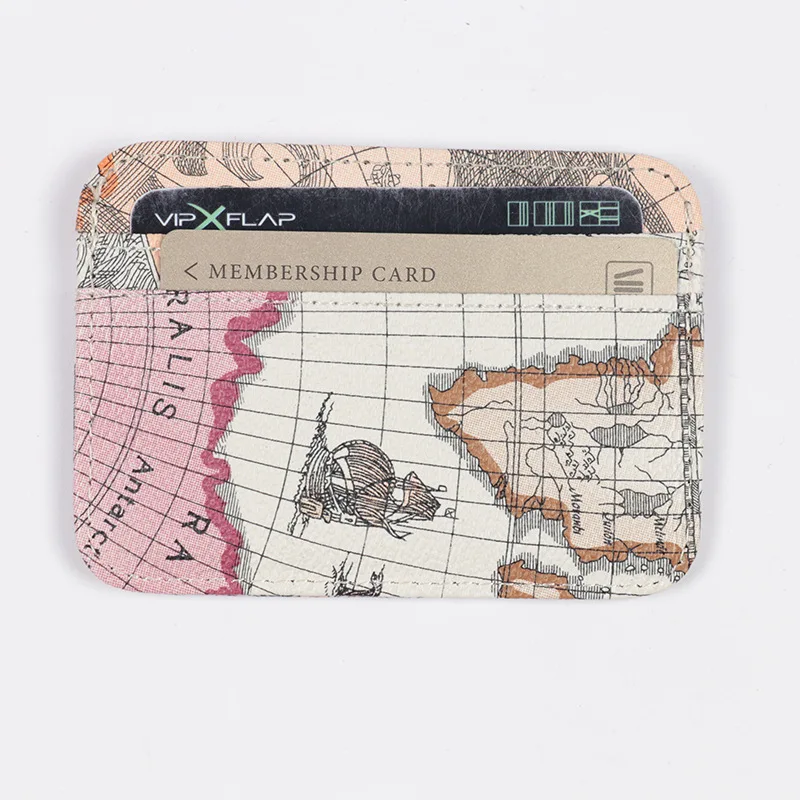 

SHUYI Card Holder Women's Wallet Short Map Pattern PU Leather Purse Retro Multi-card Wallet for Women Ultra-thin Small Purse