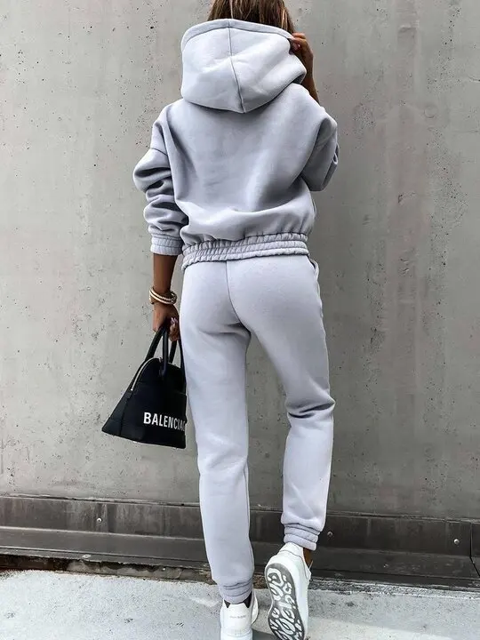 

WEPBEL Spring Autumn Long Sleeve Hooded Sweatshirt + Elastic Waist Pencil Pants Suit Women's Casual Solid Color Sports Suit
