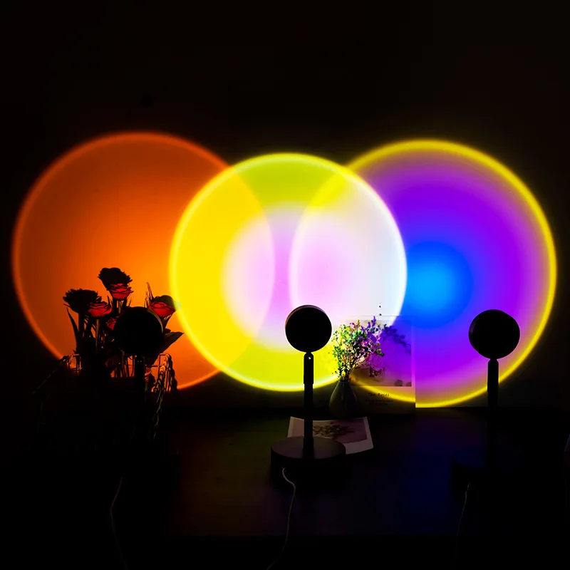 

2021 Hot Rainbow Sunset Projector Atmosphere USB DC5V Led Night Light Home Coffee Shop Background Wall Decoration Projected Lamp