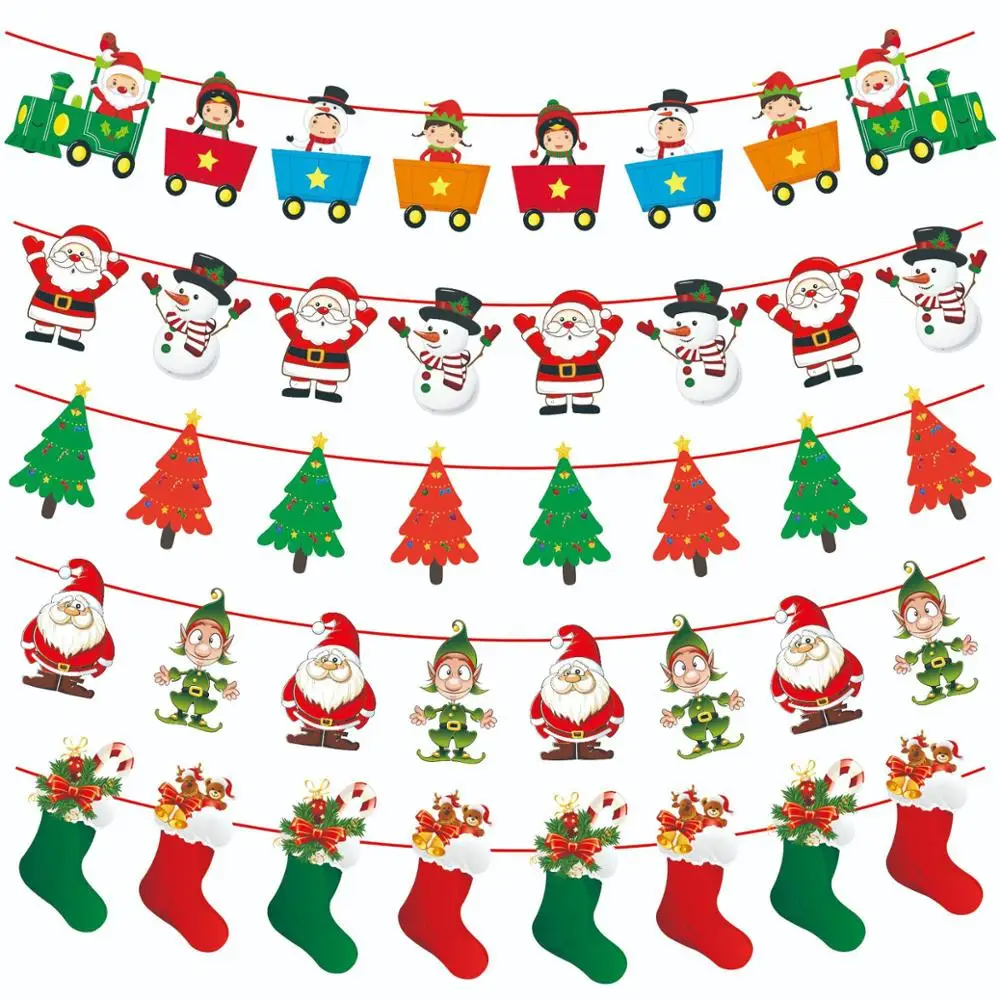 

3m Garland Christmas Banners Santa Claus Banner Snowman Elk Flag Xmas Trees Banners Decor 2022 Merry Christmas Decor For Home