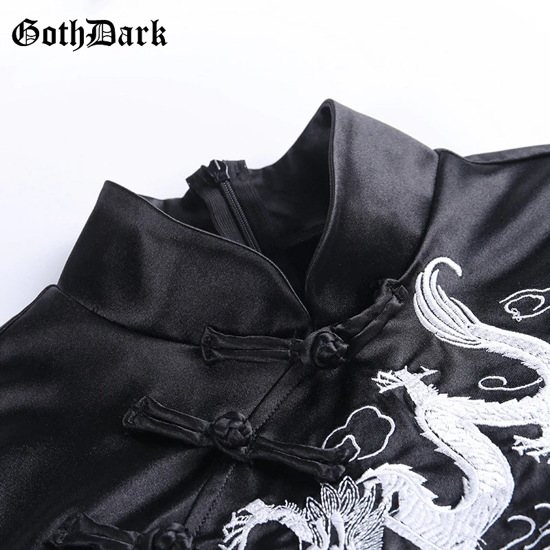 Goth Dark Black Vintage Gothic Halloween Dresses Women Embroidery Autumn Long Party Dress Spliced Black Chinese Cheongsam