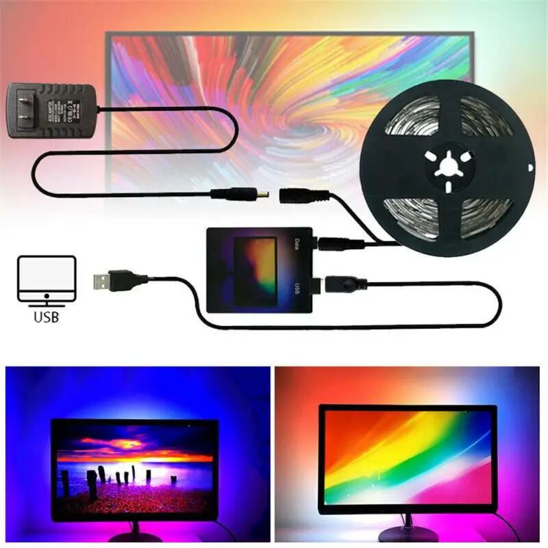 DIY окружающей среды светильник ТВ USB Светодиодные ленты лампы 5050 RGB Мечта Цвет