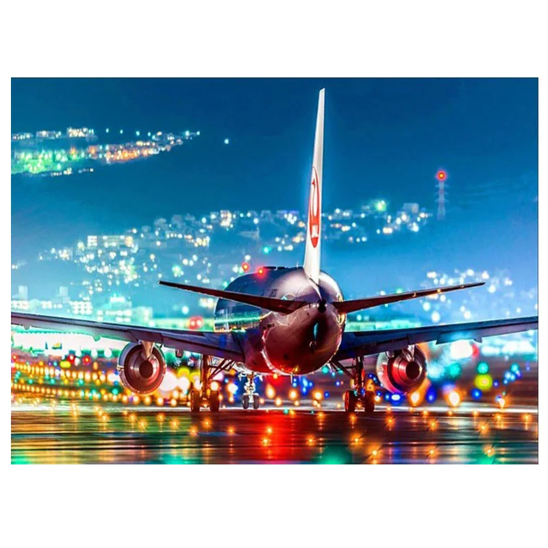 5d Алмазная мозаика ночной аэропорт пейзаж Полный Круглый квадратный Кубик