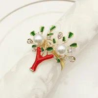 100/PCS new 2019 Christmas tree napkin clasp pearl alloy napkin ring with diamond-encrusted Christmas tree napkin clasp