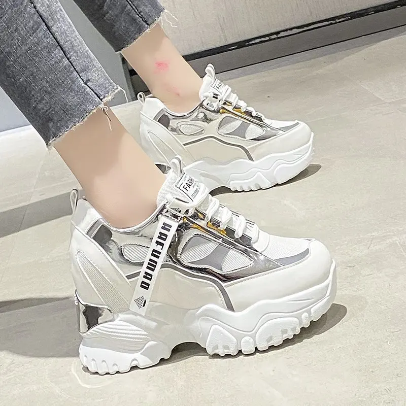 

Spring Women's Casual Sports 8CM High Platform Shoes All-match Comfortable Women's Chunky Sneakers Mesh Breathable Autumn Shoes