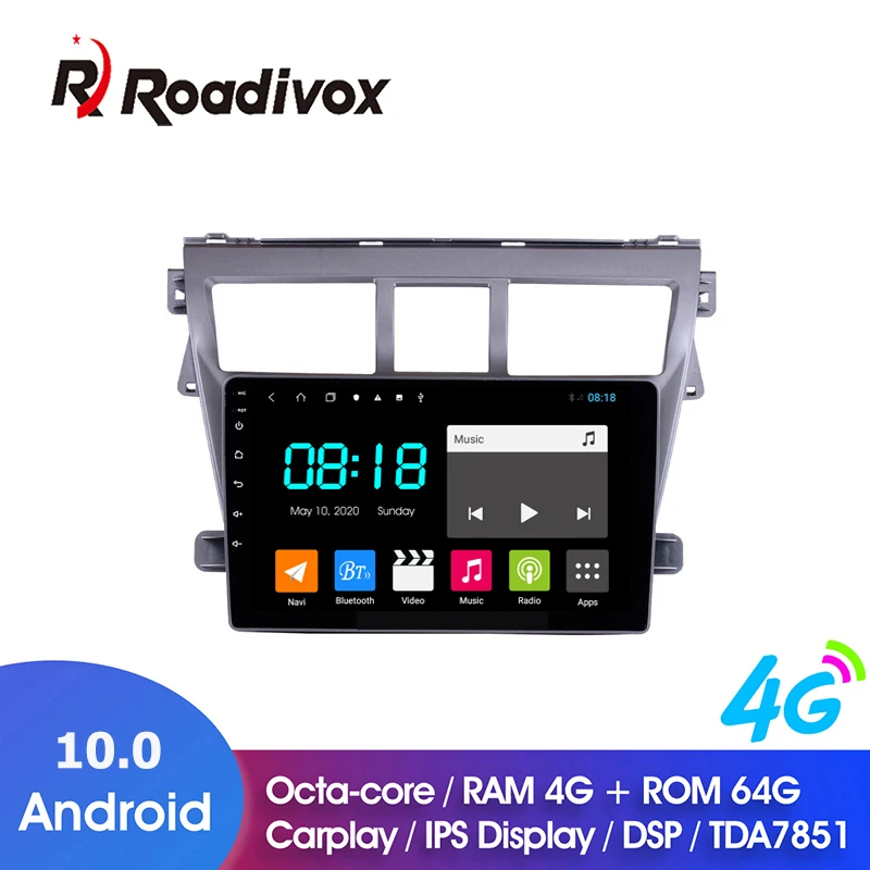 9 &quotAndroid 10 0 ОЗУ 4 Гб ПЗУ 64 ГБ для Toyota VIOS 2007 2012 автомобильный Dvd Gps навигатор Радио