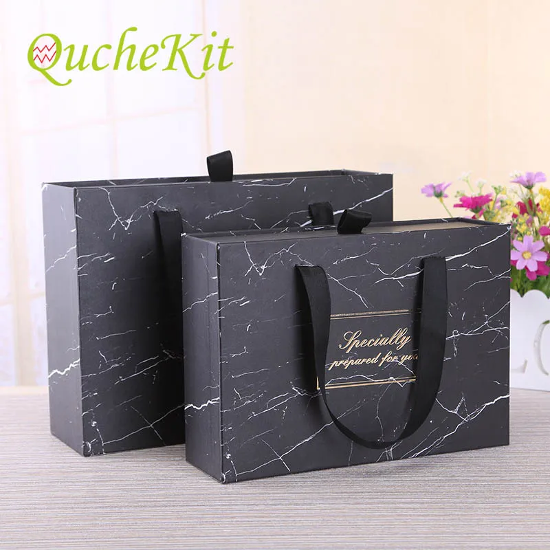 Black Marble Series High Quality Gift Box Portable Cardboard Drawer Handheld Style Gift Backpack Packaging Box