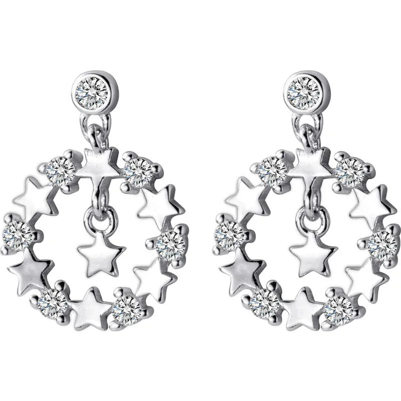 

925 Sterling Silver Stud Earrings for Women Jewelry Shiny Zirconia Round Stud Earring Female Wedding Jewelry Gift