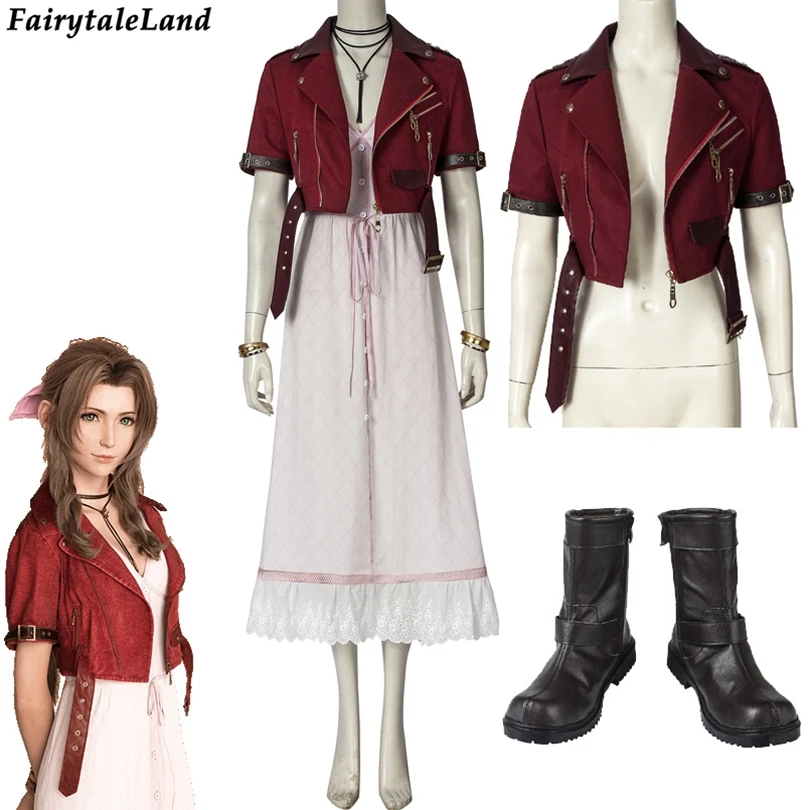 Final Fantasy Remake Cosplay Aerith Gainsborough Kostüm Spiel FF7 Halloween Erwachsene Frauen Jacke Outfit Stiefel