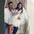 Новые винтажные короткие кружевные свадебные платья с длинным рукавом, иллюзия, вырез лодочкой, свадебные платья с аппликацией для невесты, длина мини