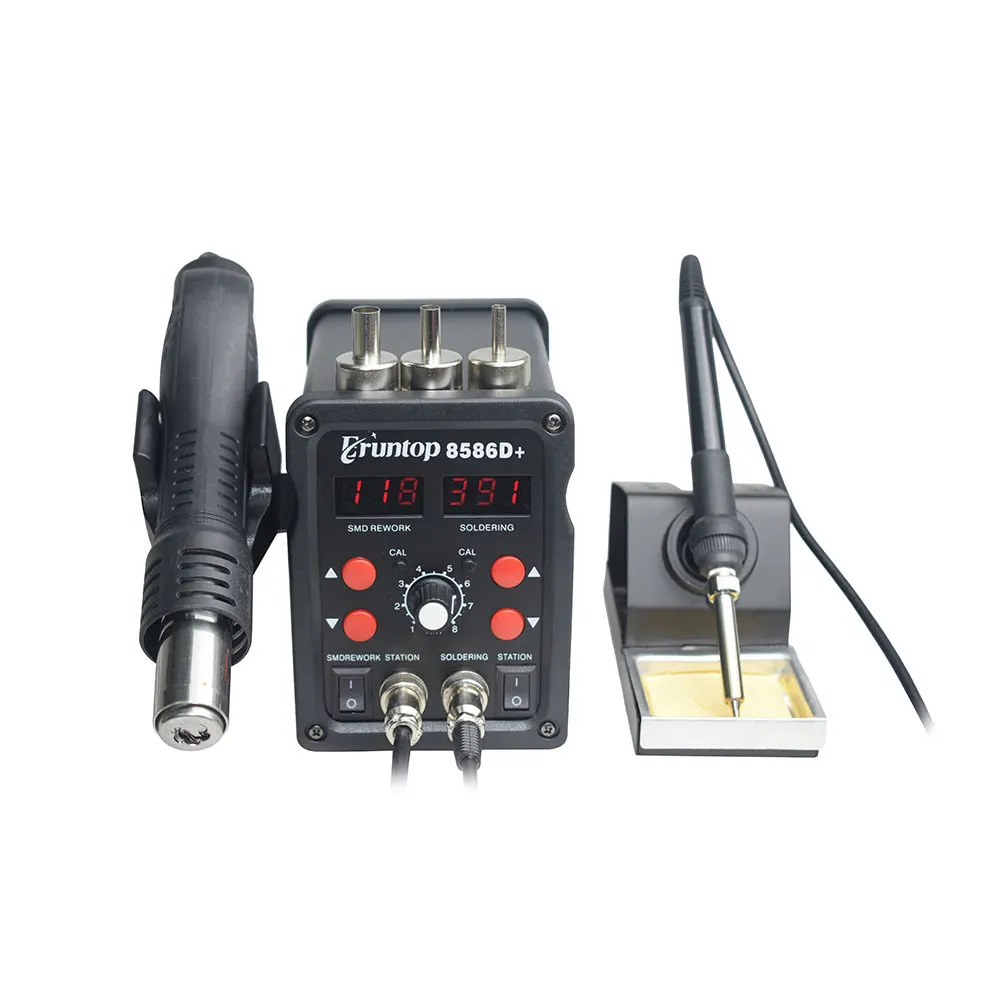 Eruntop 8586D+ двойной цифровой дисплей 2в1 Электропаяльники+ фена SMD паяльная станция обновленная 8586 8586D