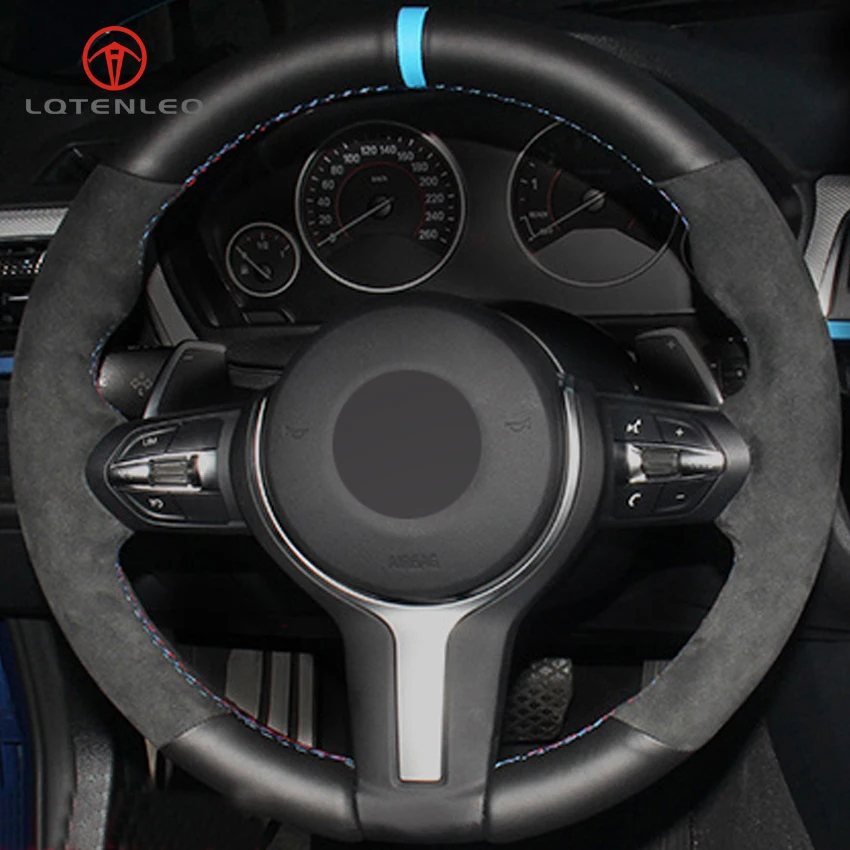 

LQTENLEO Black Leather Suede Car Steering Wheel Cover for BMW 4 Series 428i F32 F33 F36 2013-2019 5 Series F10 F11 F07 2013-2017