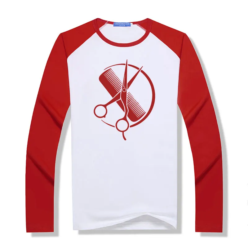Модальный длинный рукав на заказ Парикмахерская Футболка мужская Geek современная