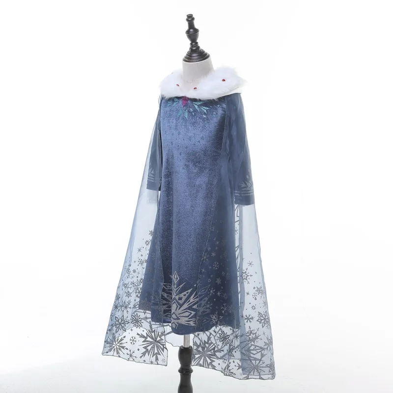 Новинка 2019 осенне-зимнее платье для девочек яркое синее принцессы детские