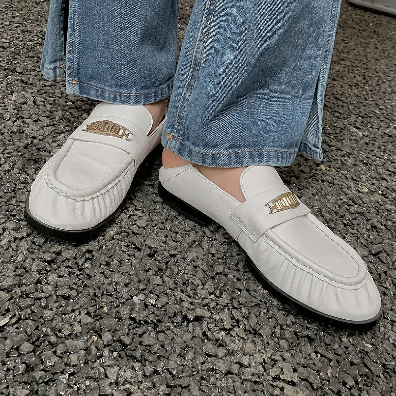 

British Style Retro Women's Loafers Fashion Casual Genuine Leather Female Flats Spring Autumn New Metal Decoration Ladies Shoes