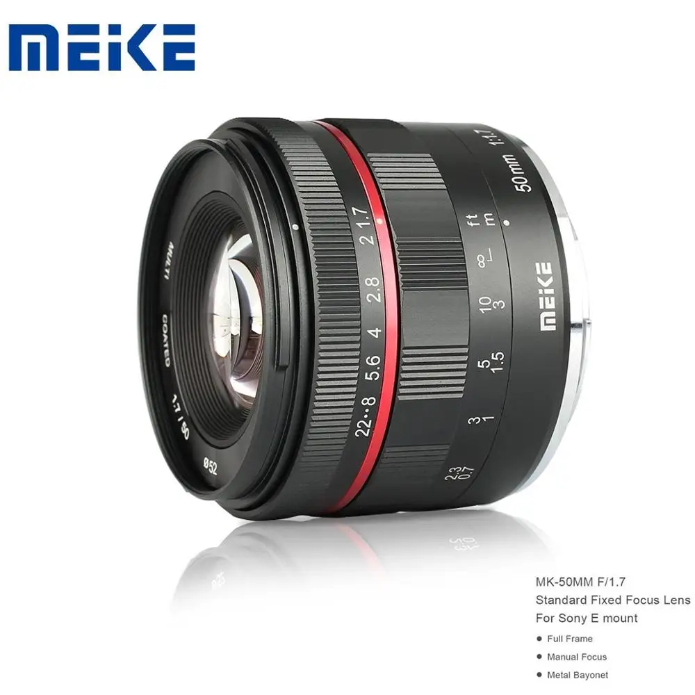 Meike MK-E-50-1.7 50 мм f 1,7 Большая диафрагма ручная фокусировка объектива полная Рамка для sony E Mount A9 A7M3 A7R3 A5000 A6500 A6000 камера
