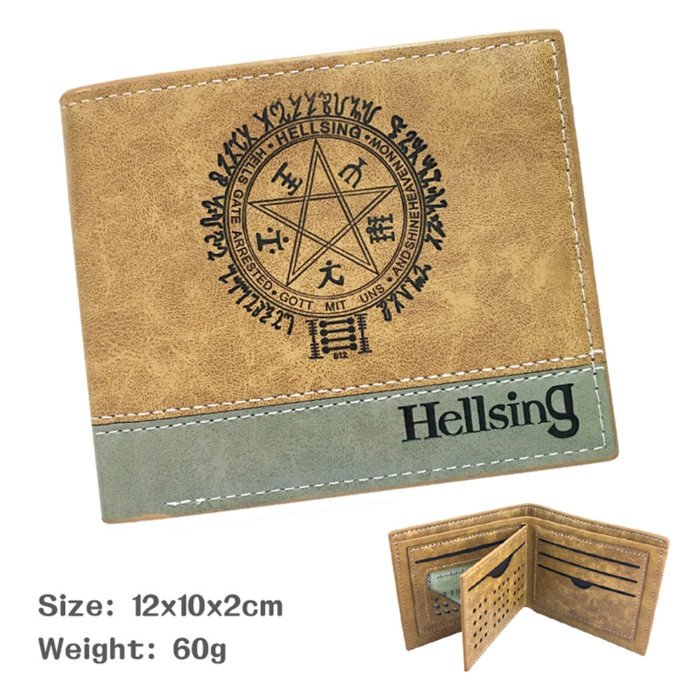 

Anime Hellsing Khaki PU Leather Wallet Short Men's Hot Casual Bifold Note Compartment Teenager Photo Credit Cards Holder Purses