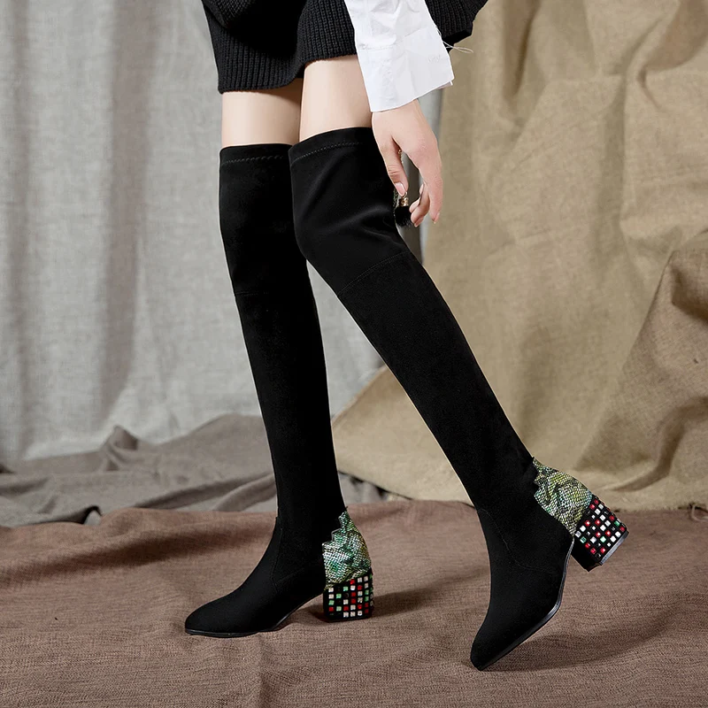 Роскошные Стразы над сапоги до колена Для женщин 2019 Новинка зимы Соблазнительные