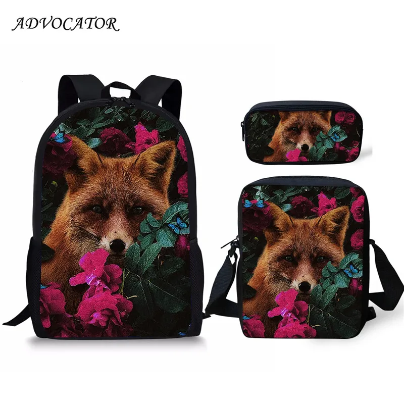 New Children School Bags for Teenagers Boys Girls Floral Fox Big Capacity School Backpack Waterproof Satchel Kids Book Bag