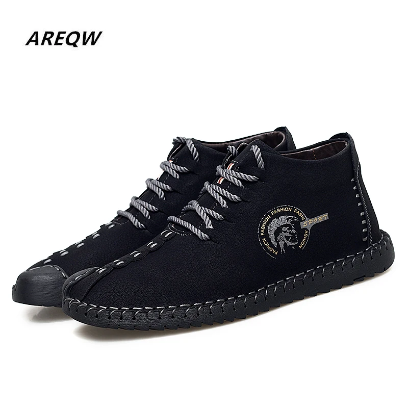 2019 Men Fashion Leather Shoes Winter Warm Sneakers Lace Up Out Door Flats Male Moccasins Non-slip Black Brown Sport | Обувь