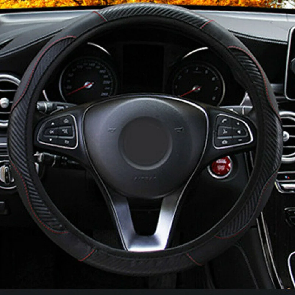 Car Steering Wheel Cover Carbon fiber leather Protector Fiber Leather Anti-Slip For 37~38CM | Автомобили и мотоциклы