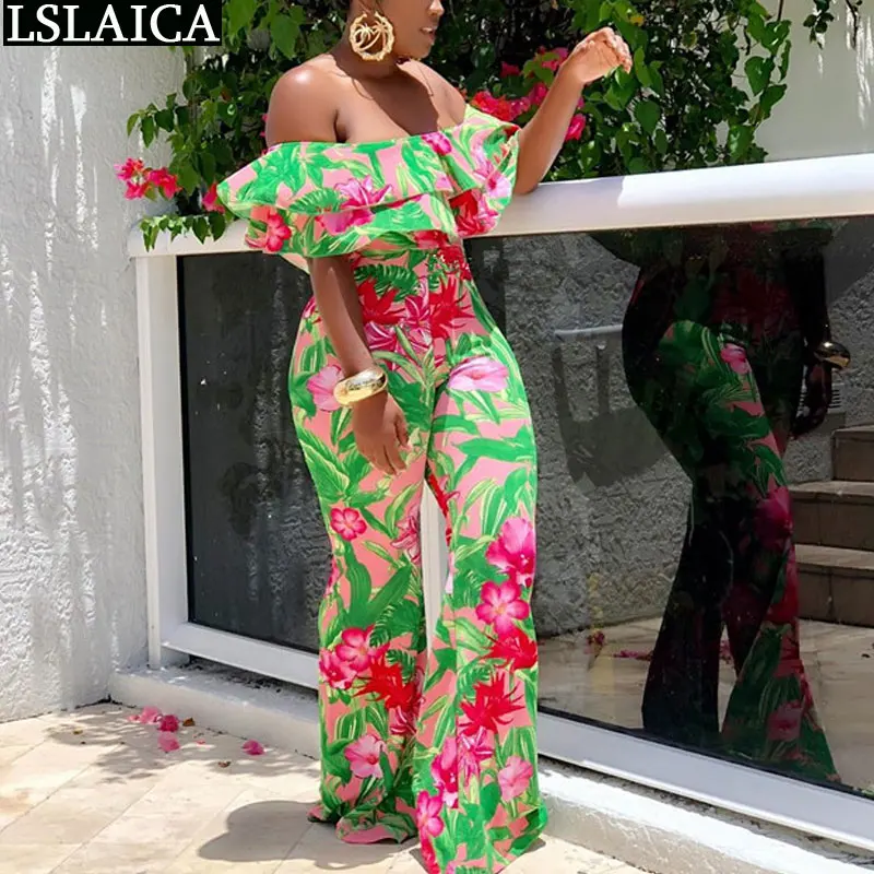

2021 Модный женский комбинезон с открытыми плечами, цветочный принт, открытая спина, сексуальный комбинезон, уличная одежда, вечерние Клубные...