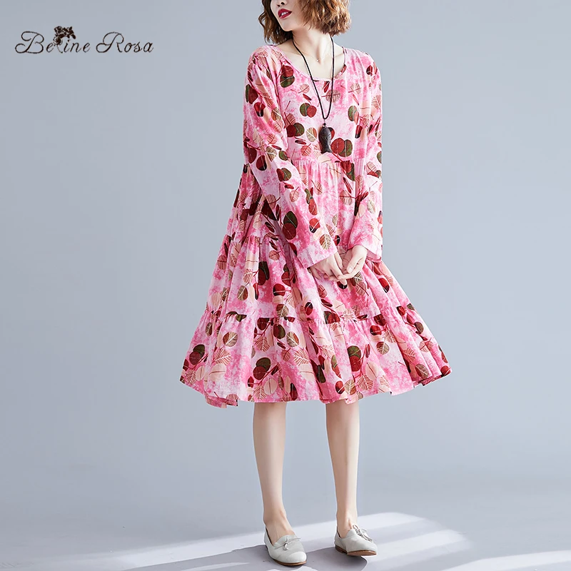 Хлопковое льняное платье с цветочным рисунком BelineRosa Элегантное женское принтом