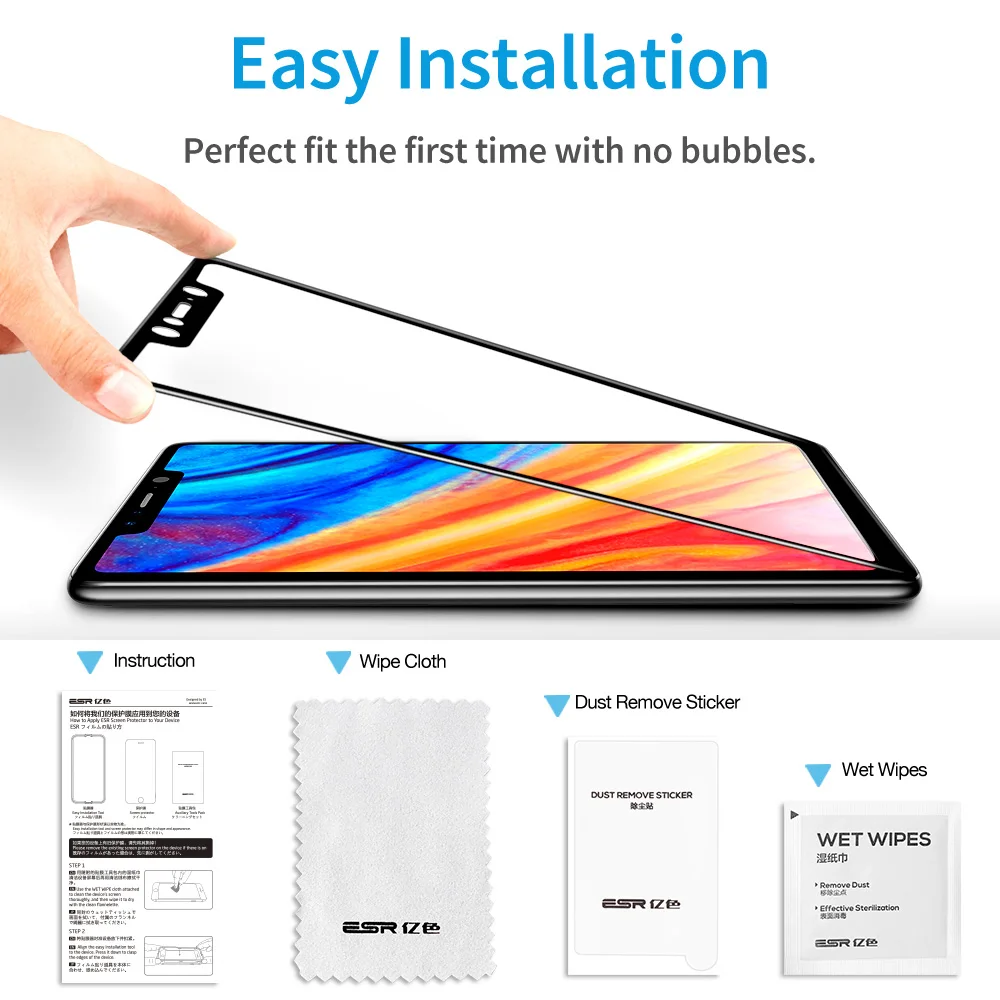 Защитное стекло ESR для Xiaomi MI 8 3 шт. 9H 3D полное покрытие с изогнутыми краями