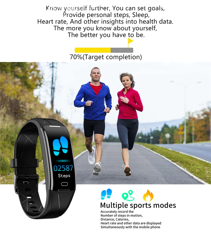 Bluetooth умный спортивный браслет IP68 Водонепроницаемый фитнес трекер кровяное