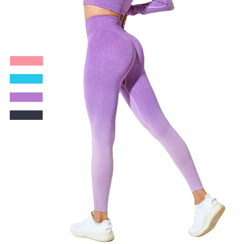 High Waist Elastic Gym Leggings Women Seamless Push Up Fitness Yoga Pants Solid Gradient Sports Workout Running Tihgts