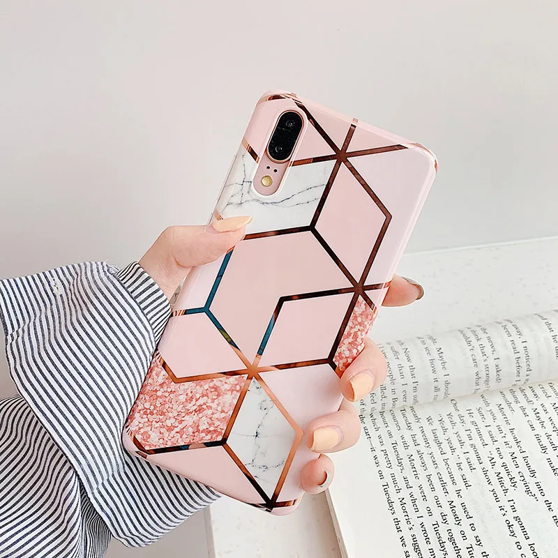 Покрытие геометрический мрамор телефонные чехлы для huawei P20 P30 Pro Lite mate 20 Pro Lite Противоударная мягкая IMD задняя крышка - Цвет: 3