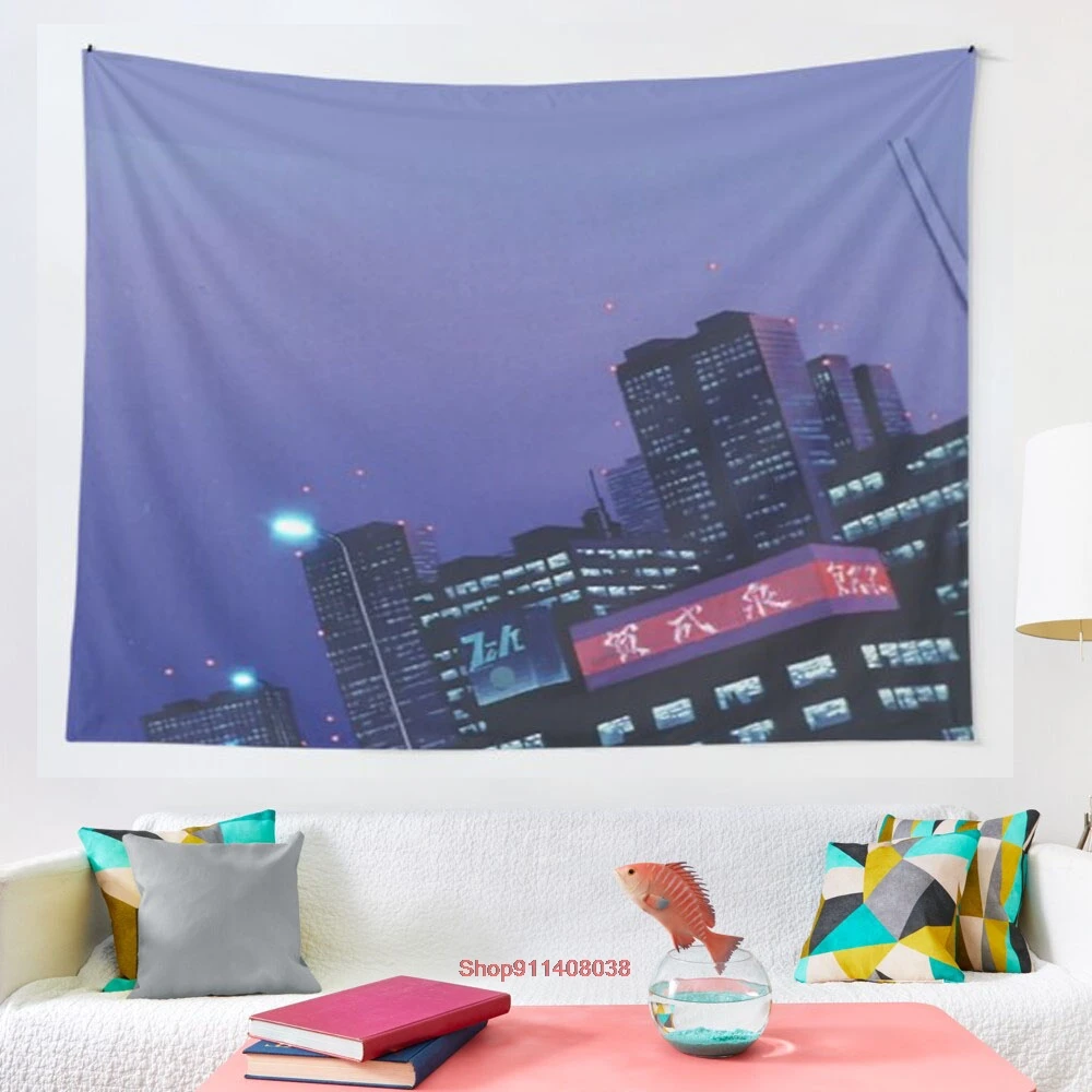 

Аниме фиолетовый город ночью гобелен настенное пляжное полотенце плед одеяло для пикника йоги коврик гобелены украшение для дома
