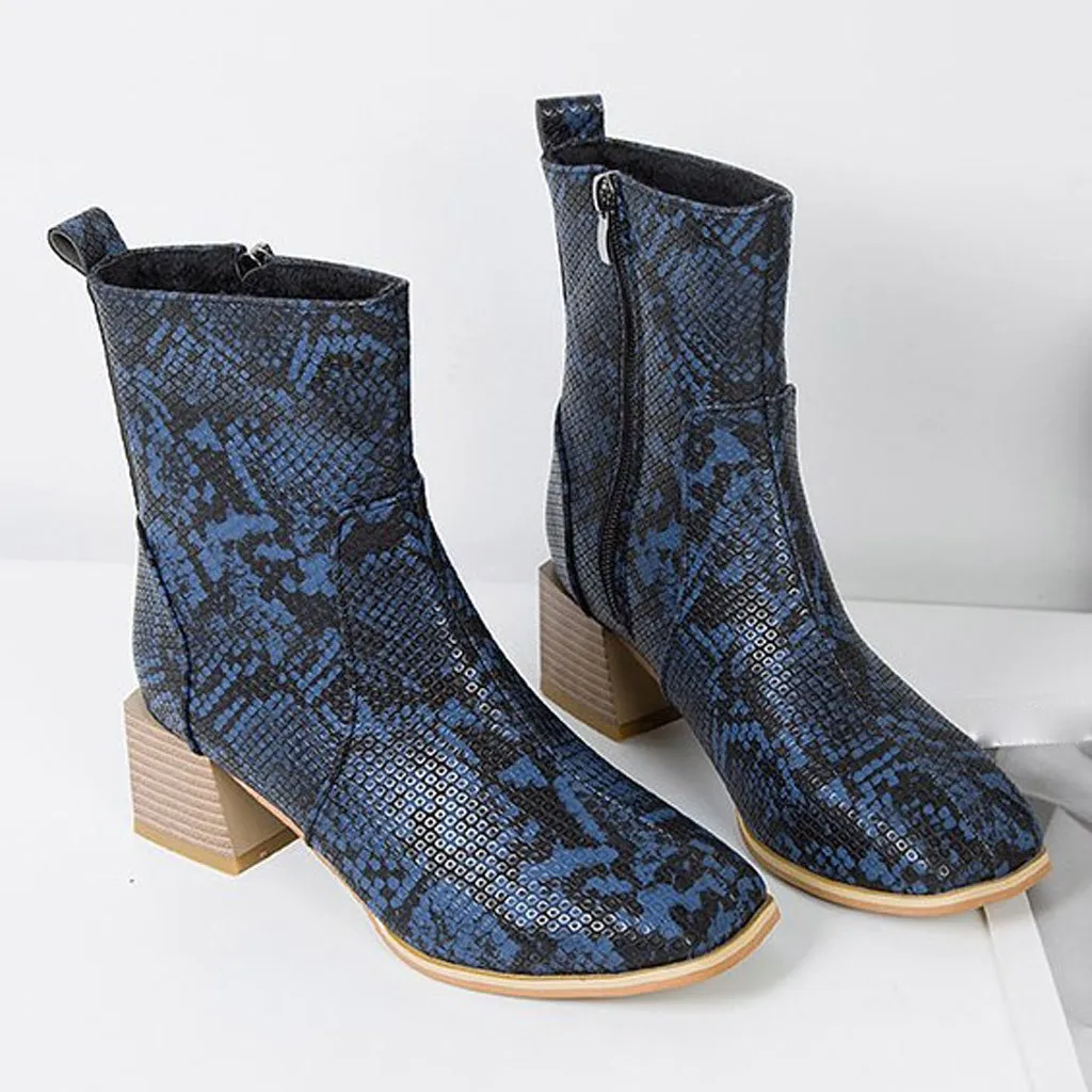 Ботинки модные женские ботинки из искусственной кожи на квадратном каблуке