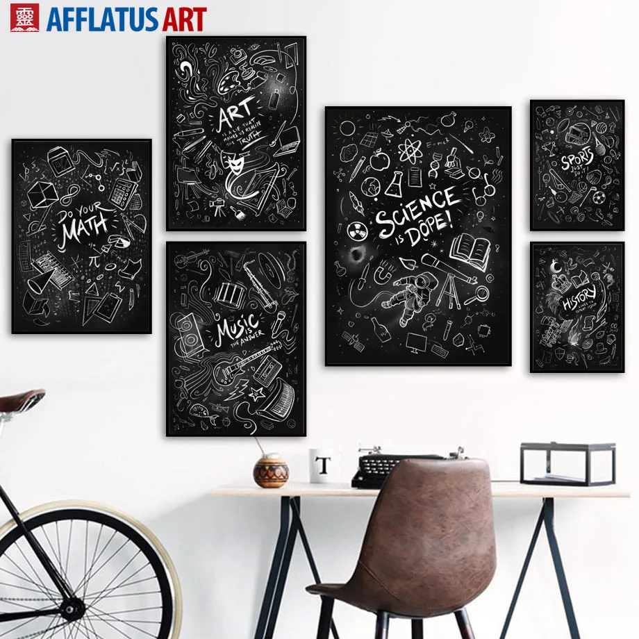 Черно белый Science Art Sports Math Wall холст картина скандинавские постеры и принты