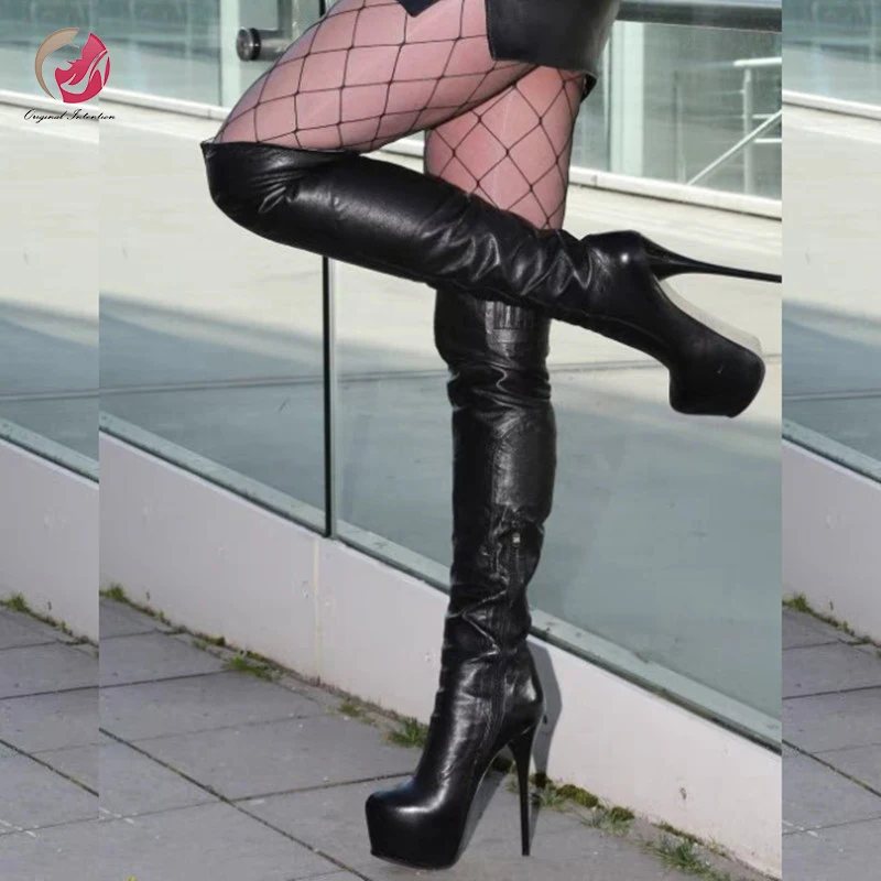 

Original Intention New Designed High Platform Boots Woman Black Over Knee High Boots Round Toe Sexy Lady Shoes Winter Plus Size