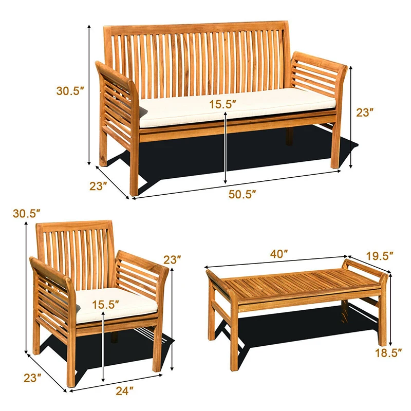 

High Quality Heavy Duty Solid Wood Frame4 Pcs Outdoor Acacia Wood Sofa Furniture Set Versatile Practical Sofa HW63884