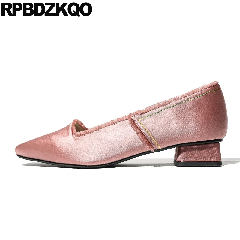 Туфли-лодочки женские классические шелковый атлас без застежки квадратный носок