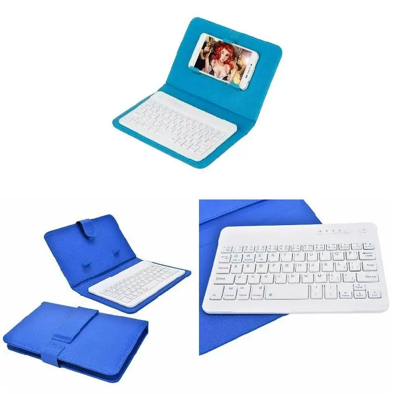 Портативная беспроводная Bluetooth клавиатура с кожаным чехлом для смартфона JR