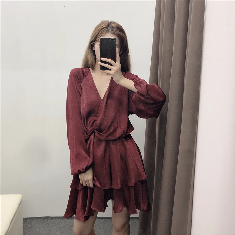 OMIKRON Новое Элегантное вискозное платье для женщин с длинным рукавом-фонариком