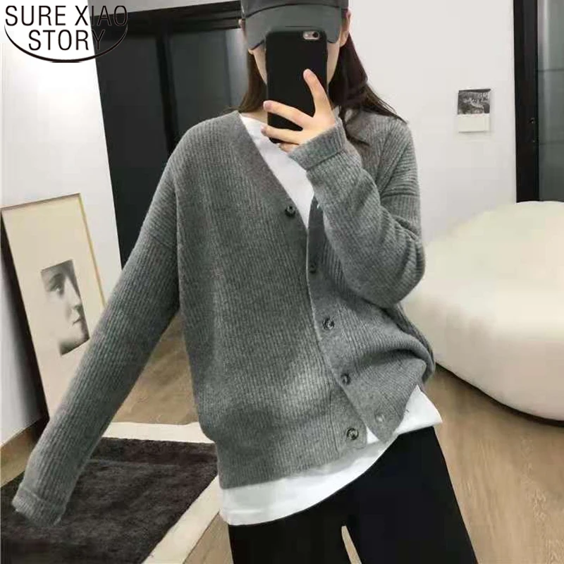 

Women Cardigans Single-breasted V-neck Knitted Tops Autumn Winter 2022 New Solid Causal Loose Sweater Soft Warm Pull Femme 17715