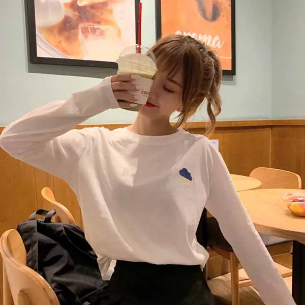 MaY 3351 bai Harajuku Vintage t shirt Ulzzang Girlfriends kawaii rainbow stripe t-Shirts autumn Women Casual Loose long Sleeve pink Top Femme - Цвет: MaY 3351 bai