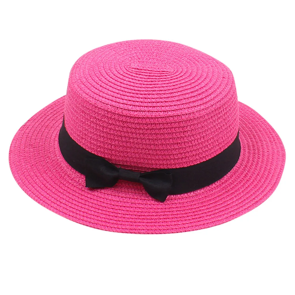 New Women Summer Sun Hat Beach Raffia Straw Female Black Bow Ribbon Cap Temperament Flat Hats Outdoor Caps 2020 | Аксессуары для
