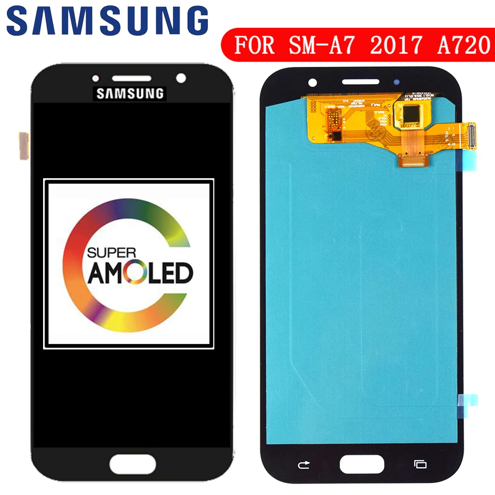 100% супер AMOLED ЖК дисплей для Samsung Galaxy A7 2017 A720 A720F SM сенсорный экран дигитайзер в