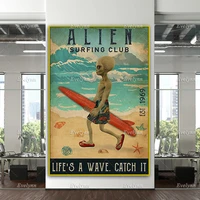 alien lifes a wave catch it poster funny alien printsurfing poster alien art home decor canvas wall art prints unique gift