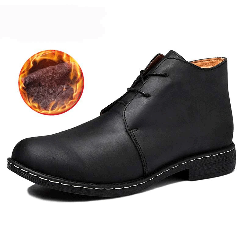 Black with fur Мужские ботинки ручной работы; мужские зимние кожаные ботинки из натуральной кожи; водонепроницаемые рабочие Зимние ботильоны - Цвет: Black with fur