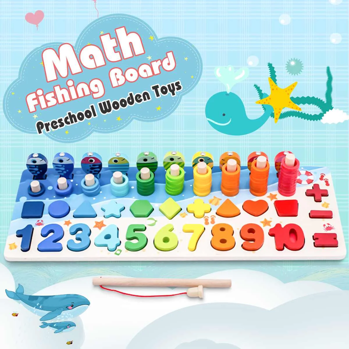

Preschool Educational Wooden Toys Children Busy Board Math Fishing Children's Preschool Montessori Toy Counting Geometry Toys